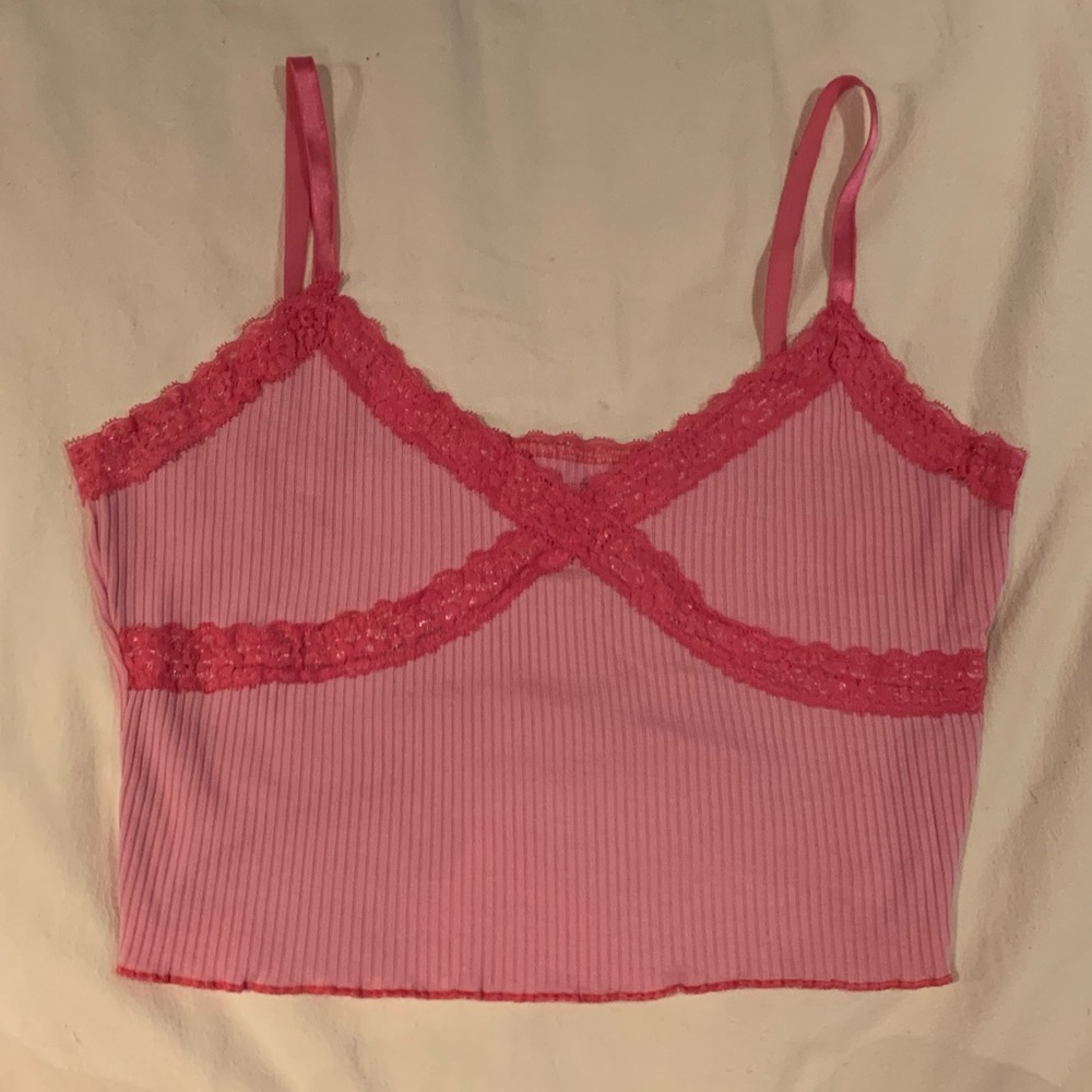 Y2K Pink lace trim cami